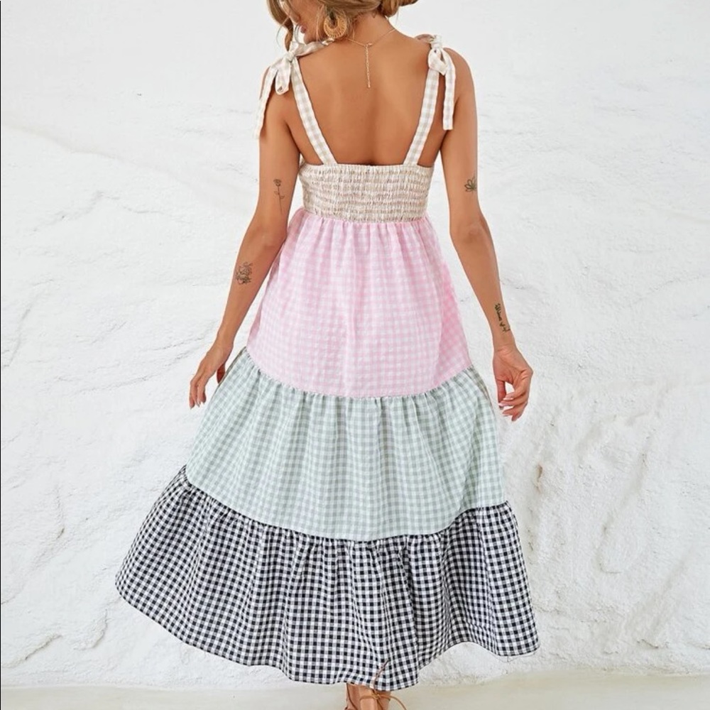 Color block gingham print dress - Picture 4 of 8